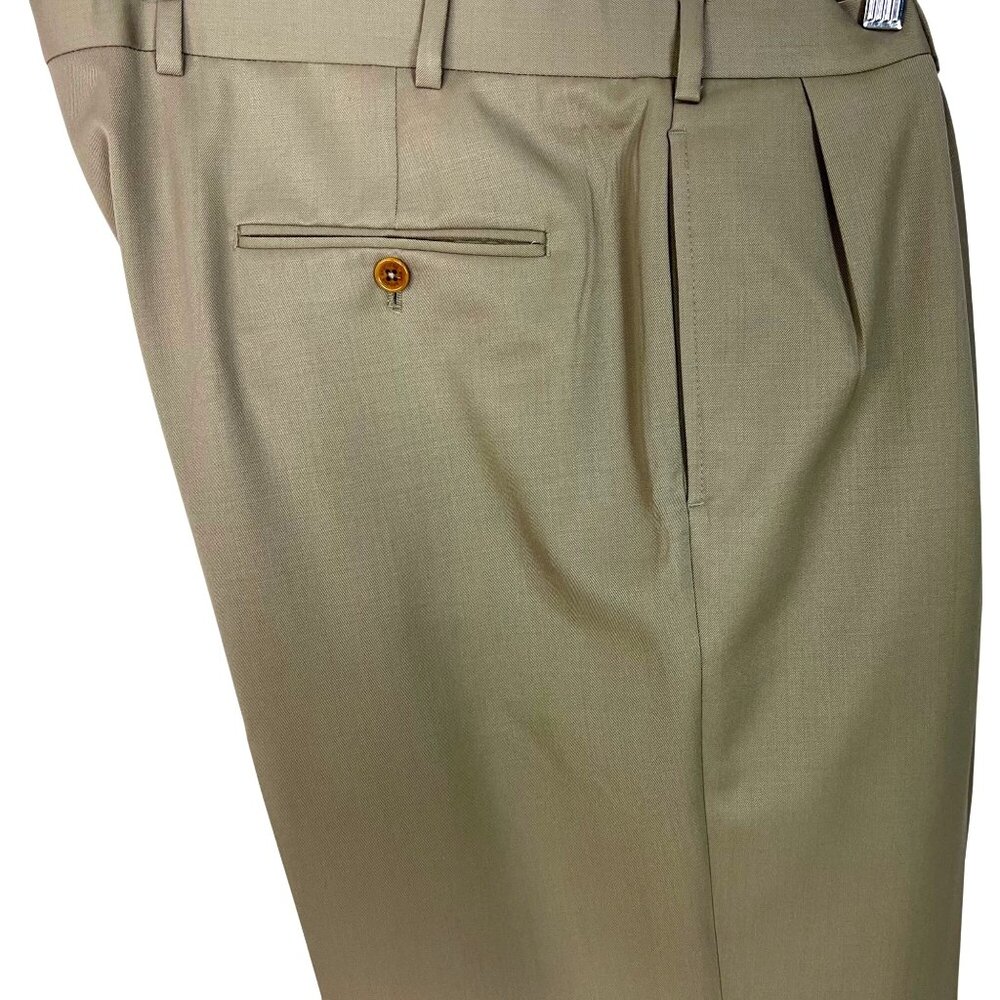 Brooks Brothers 346 Madison Fit Wool Trousers 42x34 Khaki Tailored Pleated Pants - Picture 2 of 8